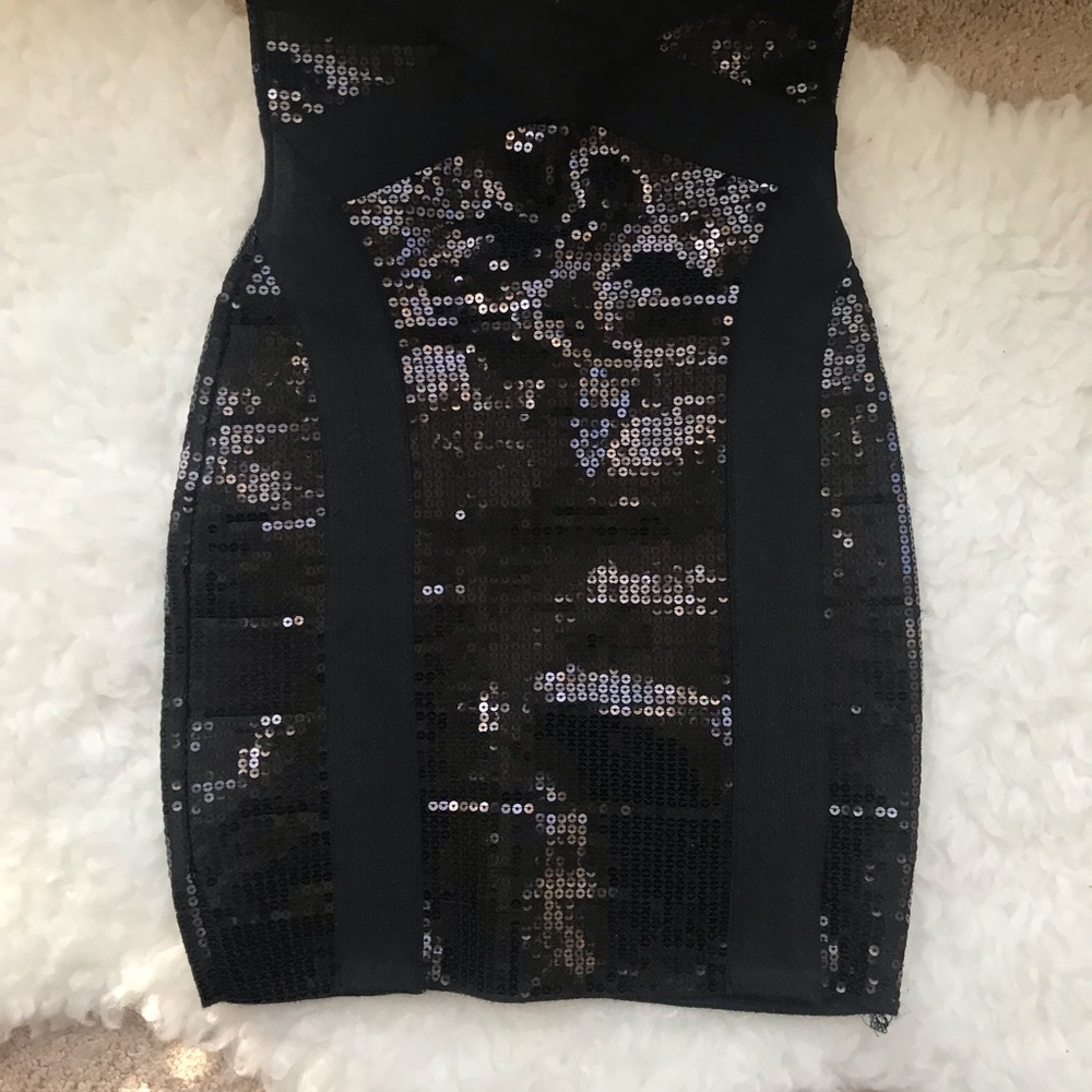 Bebe • Black Sequin Bandage Bodycon Mini Dress - Picture 7 of 8